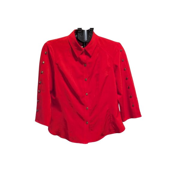 🎄✨ Festive Glam Red Holiday Blouse  Classic Elements Size 12 EUC - Picture 2 of 4